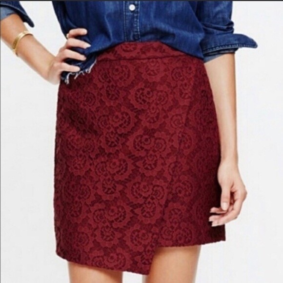 Madewell Dresses & Skirts - Madewell‎ Burgundy Floral Lace Asymmetrical Wrap Mini Skirt Wine Red size 2